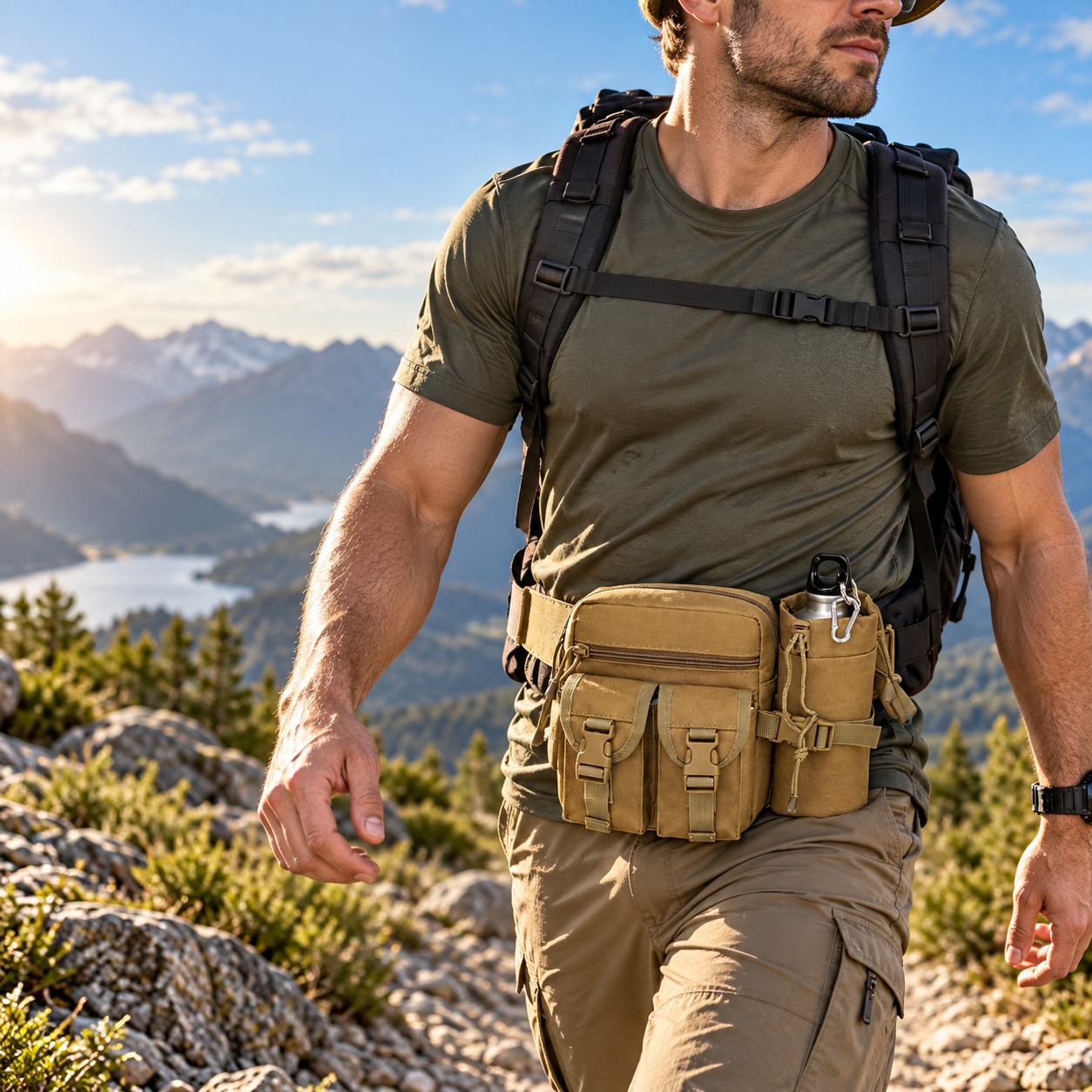 Hiking Backpack Waterproof - Tas Pinggang Taktis Multifungsi, Tahan Air,